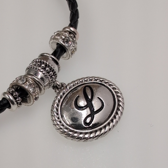 Napier Black and Silver Choker Necklace with Initial L Pendant - Picture 6 of 6